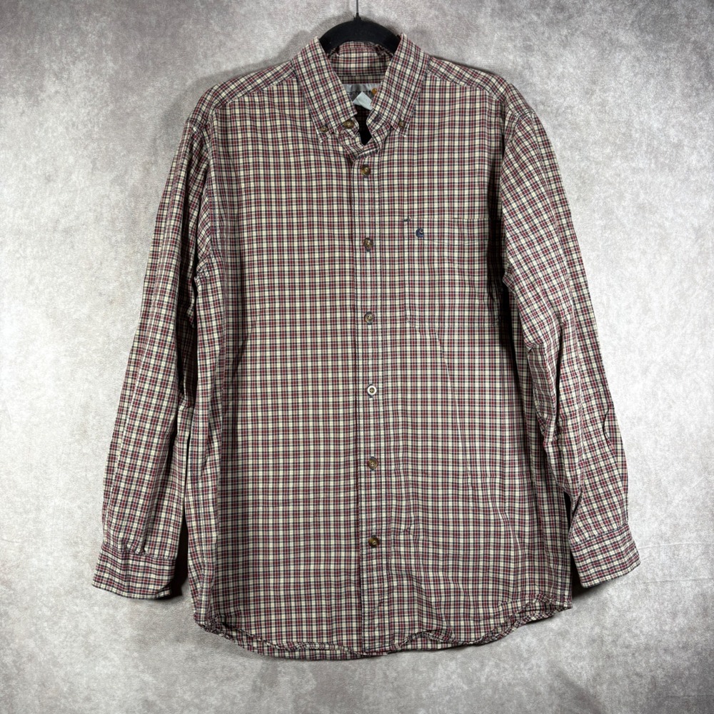 Carhartt Button‎ Down Shirt Mens Medium Red Plaid Long Sleeve Cotton Casual Work